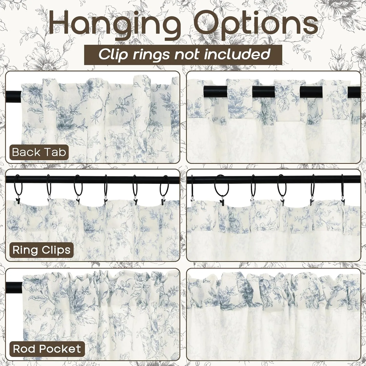 Dusty Blue and Cream Curtains 96 Inches Long for Living Room,Sheer Pattern Grand Millenial Grandmillennial Decor Summer Curtains for Bedroom 2 Panels Set