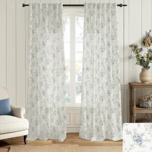 Dusty Blue and Cream Curtains 96 Inches Long for Living Room,Sheer Pattern Grand Millenial Grandmillennial Decor Summer Curtains for Bedroom 2 Panels Set