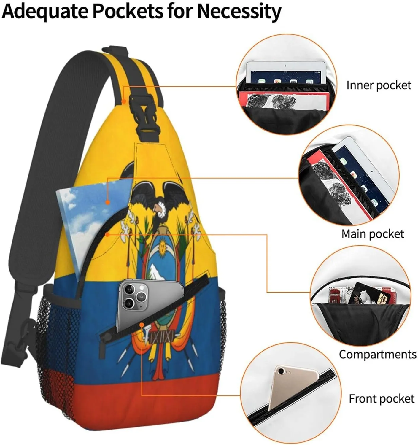 Ecuador Flag Crossbody Sling Backpack, Sling Bag Travel Hiking Chest Bag Unisex Daypack
