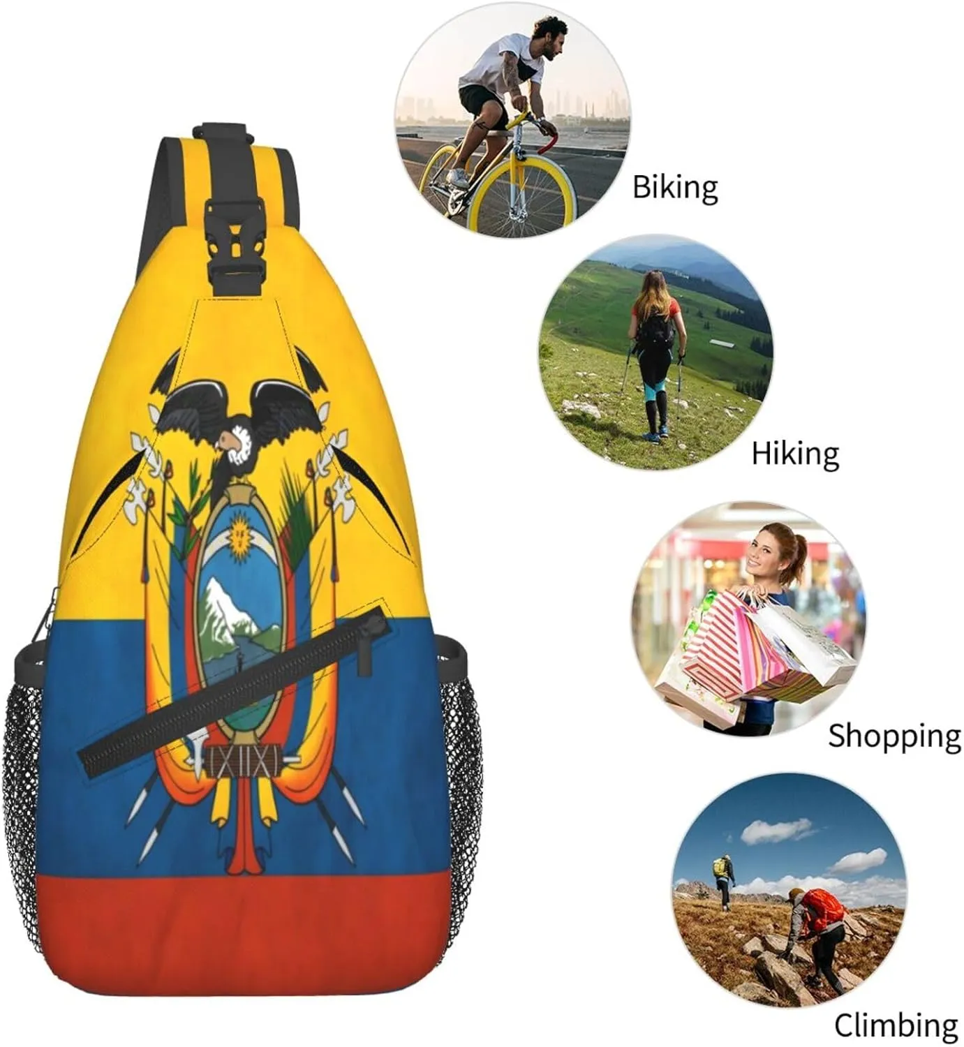 Ecuador Flag Crossbody Sling Backpack, Sling Bag Travel Hiking Chest Bag Unisex Daypack