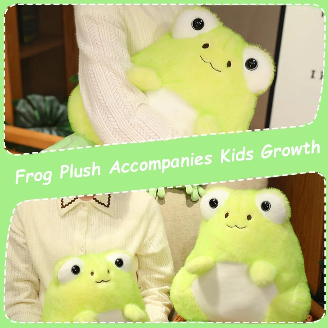 ELAINREN Furry and Cuddle Green Frog Stuffed Toy Ultra-Soft Anime Froggy Plush Pillow Fluffy Tree-Froggie Plushie Dolls Gifts/13.8''