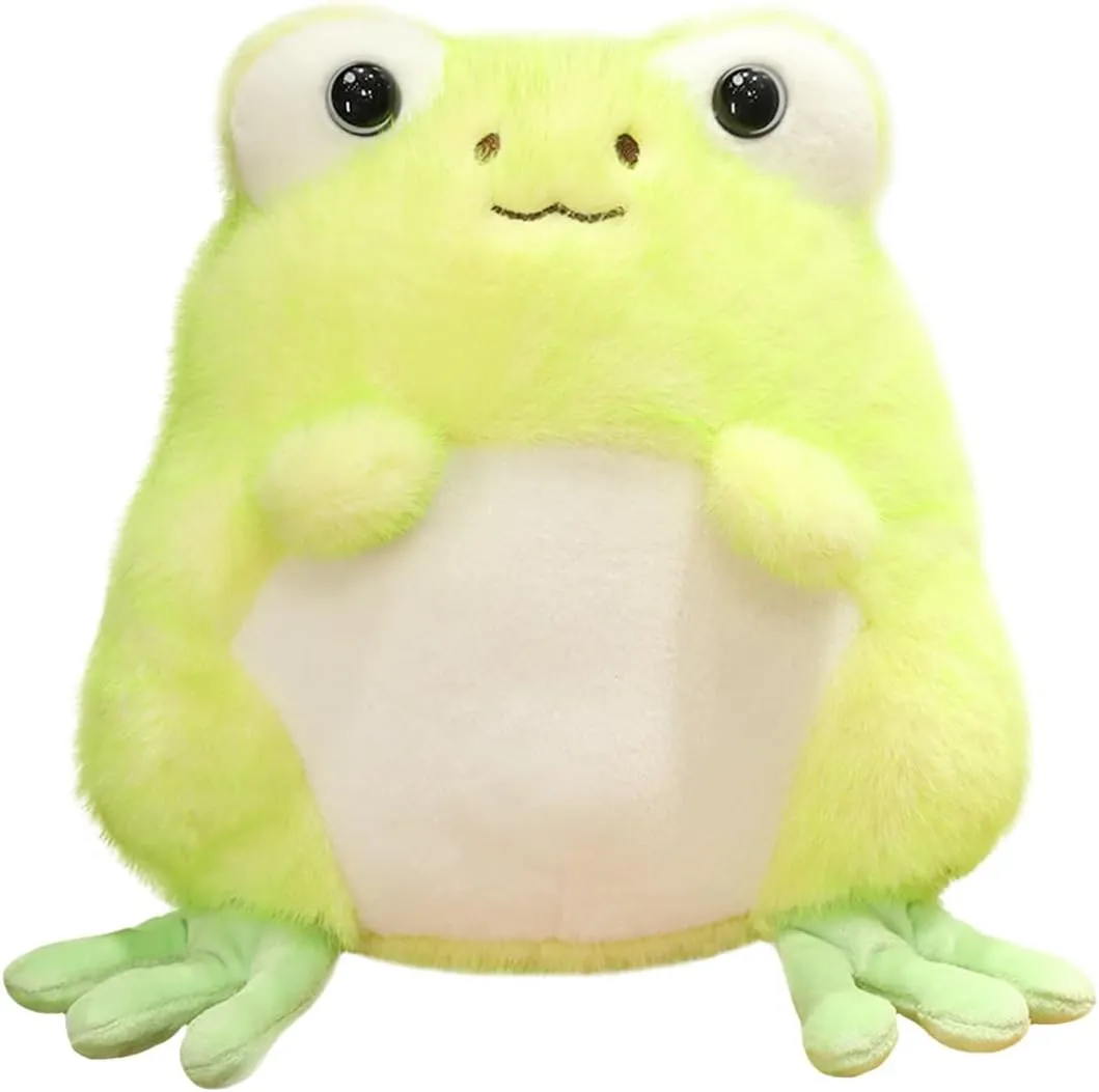 ELAINREN Furry and Cuddle Green Frog Stuffed Toy Ultra-Soft Anime Froggy Plush Pillow Fluffy Tree-Froggie Plushie Dolls Gifts/13.8''