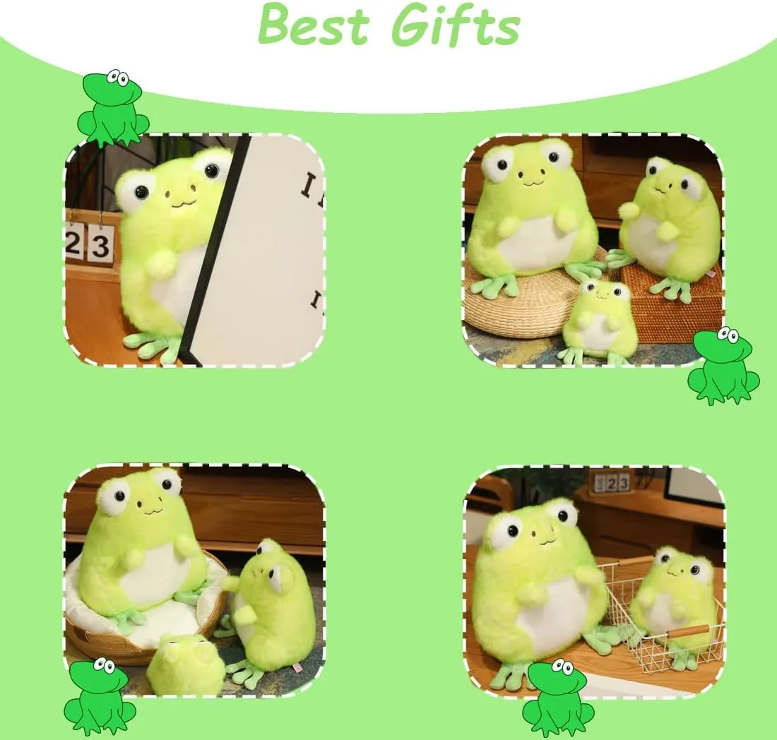 ELAINREN Furry and Cuddle Green Frog Stuffed Toy Ultra-Soft Anime Froggy Plush Pillow Fluffy Tree-Froggie Plushie Dolls Gifts/13.8''