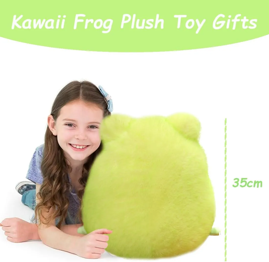 ELAINREN Furry and Cuddle Green Frog Stuffed Toy Ultra-Soft Anime Froggy Plush Pillow Fluffy Tree-Froggie Plushie Dolls Gifts/13.8''