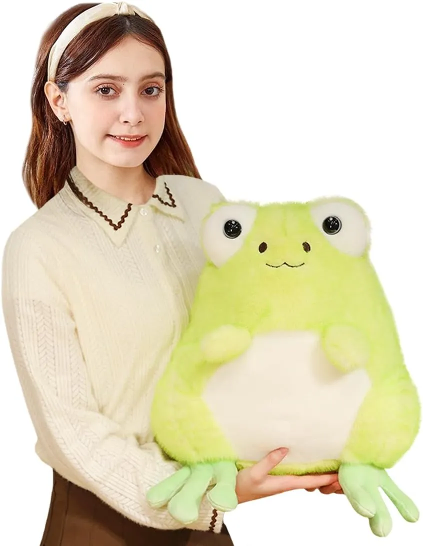 ELAINREN Furry and Cuddle Green Frog Stuffed Toy Ultra-Soft Anime Froggy Plush Pillow Fluffy Tree-Froggie Plushie Dolls Gifts/13.8''