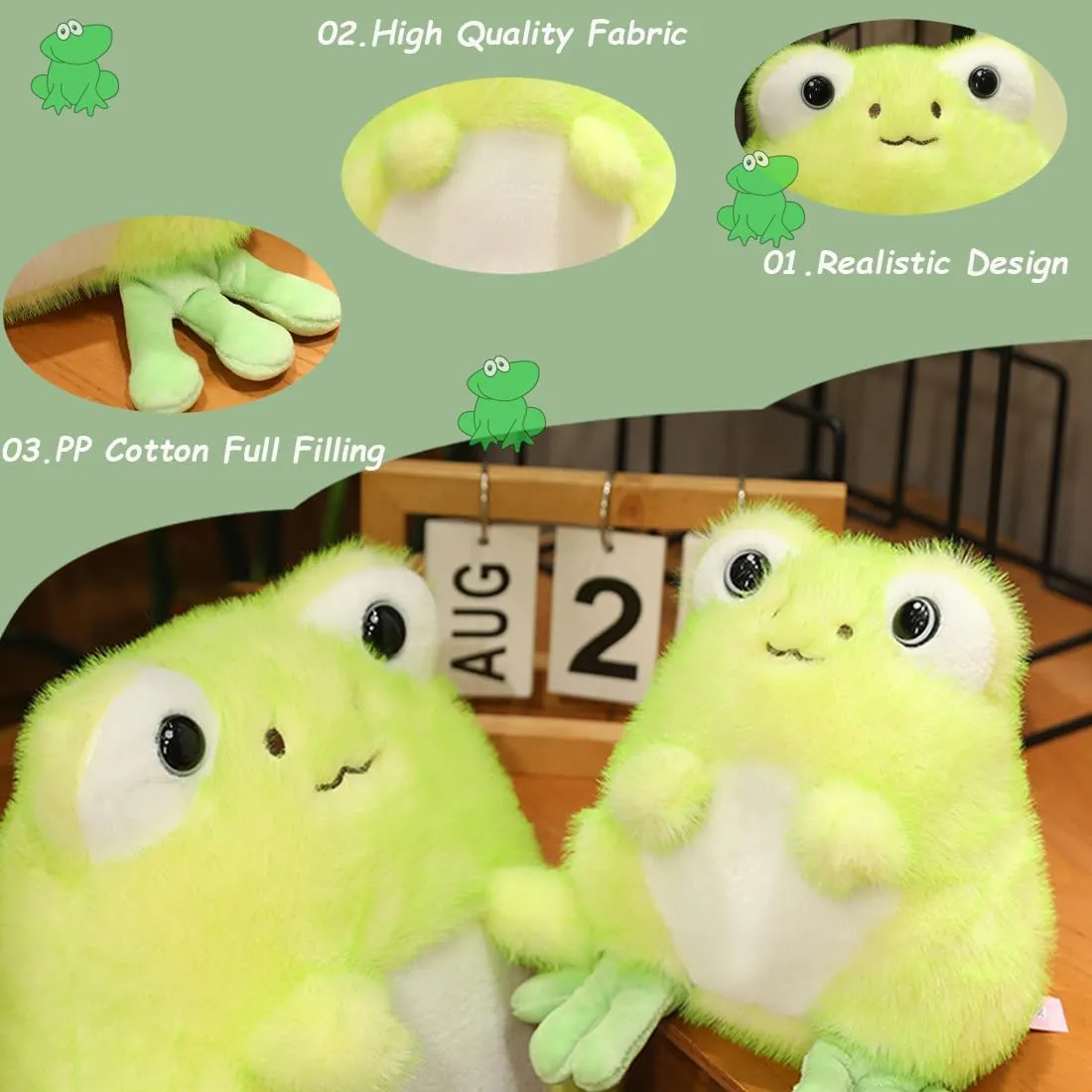 ELAINREN Furry and Cuddle Green Frog Stuffed Toy Ultra-Soft Anime Froggy Plush Pillow Fluffy Tree-Froggie Plushie Dolls Gifts/13.8''