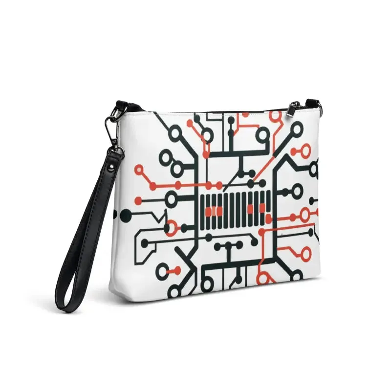 Electric Circuit Geometric Faux Leather Crossbody