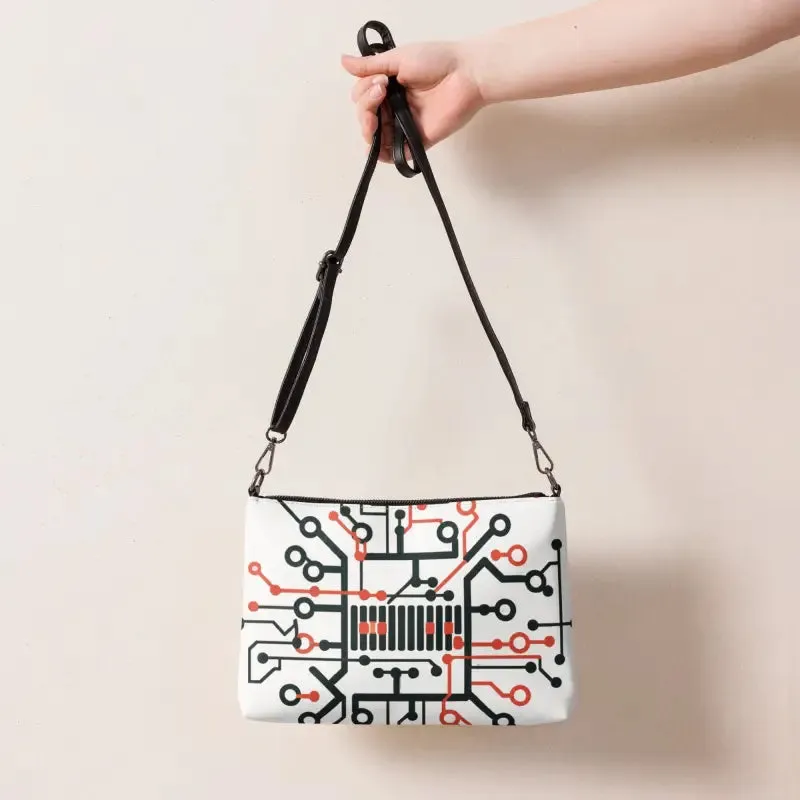 Electric Circuit Geometric Faux Leather Crossbody
