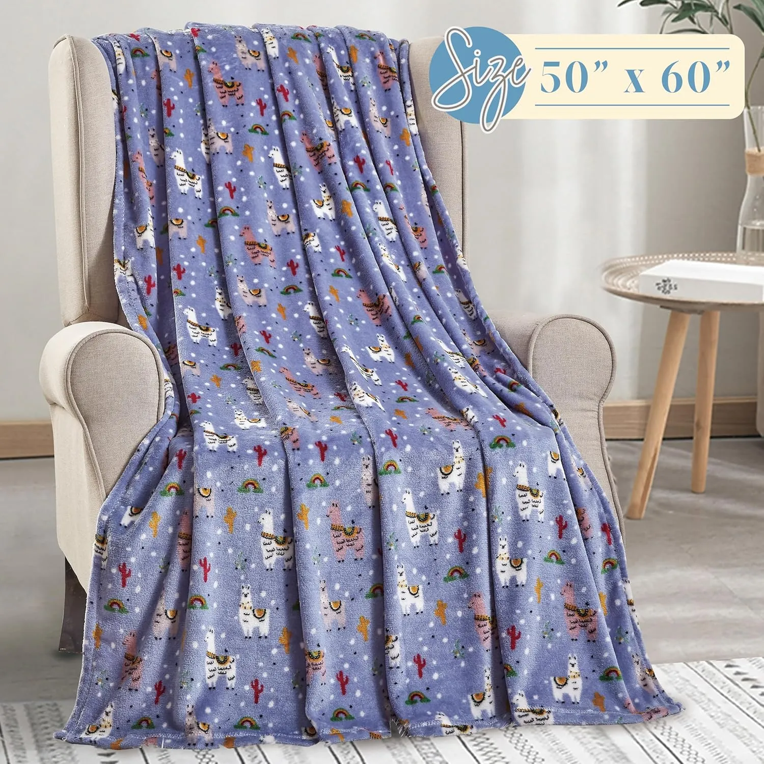 Elegant Comfort Lightweight Printed Throw Blanket- All Season, Ultra Soft, Cozy and Plush- Decorative Throw Blankets, Perfect for Lounging, 50 x 60 inches, Llama, Throw Blanket
