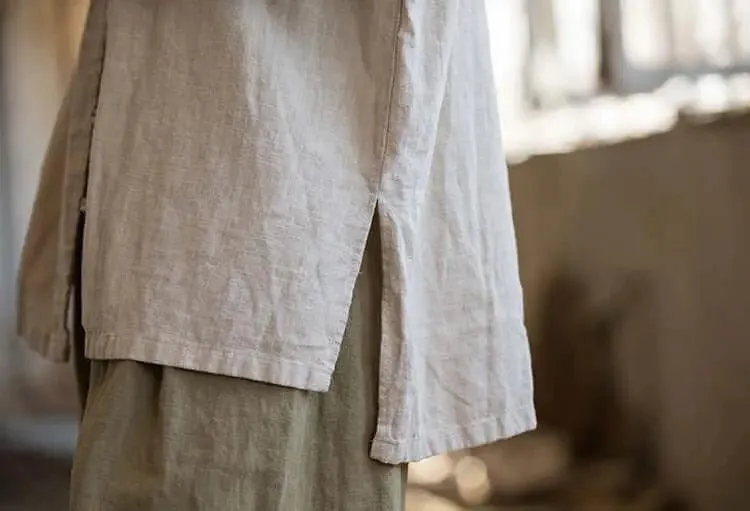 Elegant White Linen Blouse with Long Sleeves
