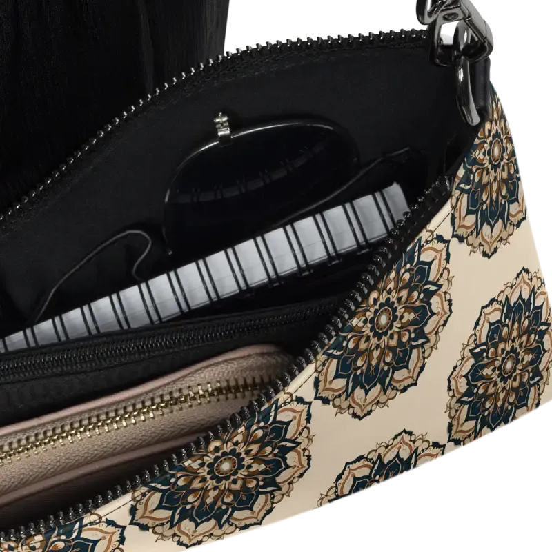 Elevate with Faux Leather Mandal Pattern Crossbody Bag