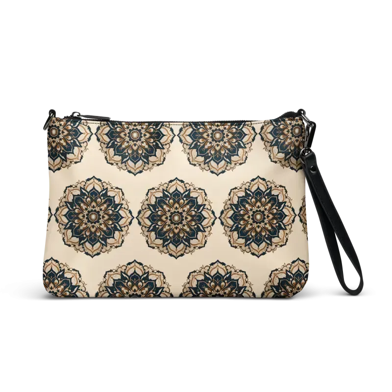 Elevate with Faux Leather Mandal Pattern Crossbody Bag