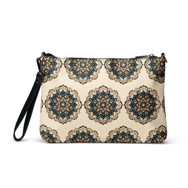 Elevate with Faux Leather Mandal Pattern Crossbody Bag