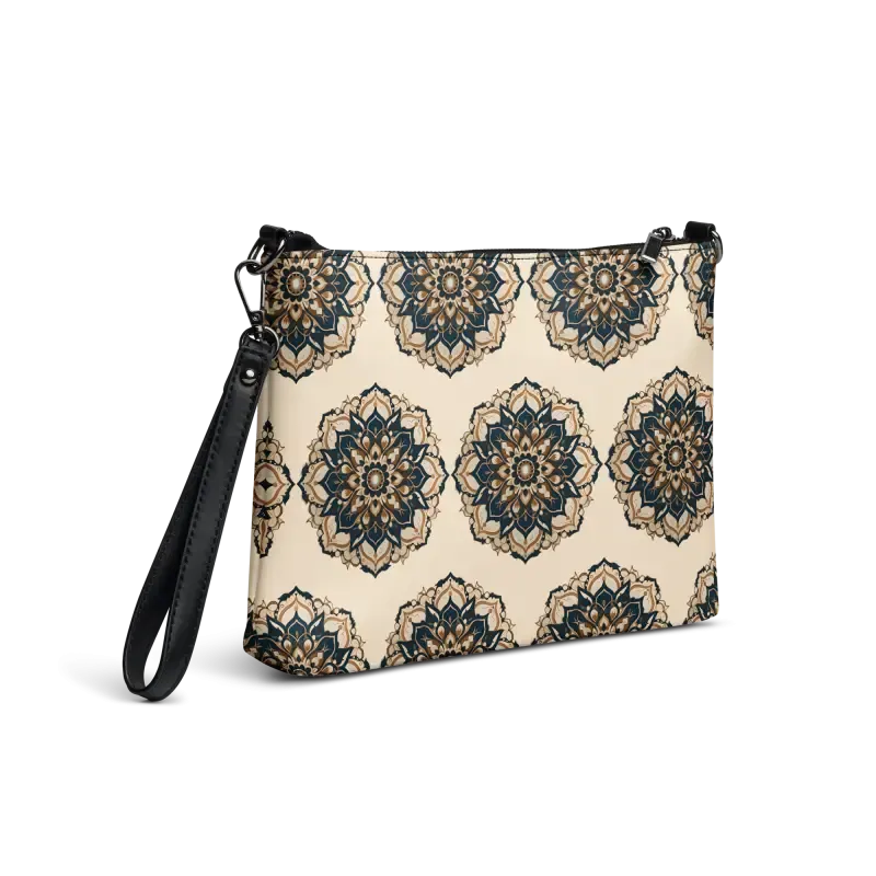 Elevate with Faux Leather Mandal Pattern Crossbody Bag