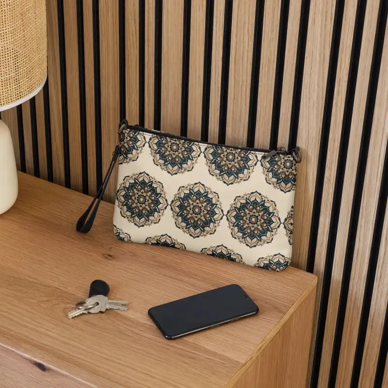 Elevate with Faux Leather Mandal Pattern Crossbody Bag