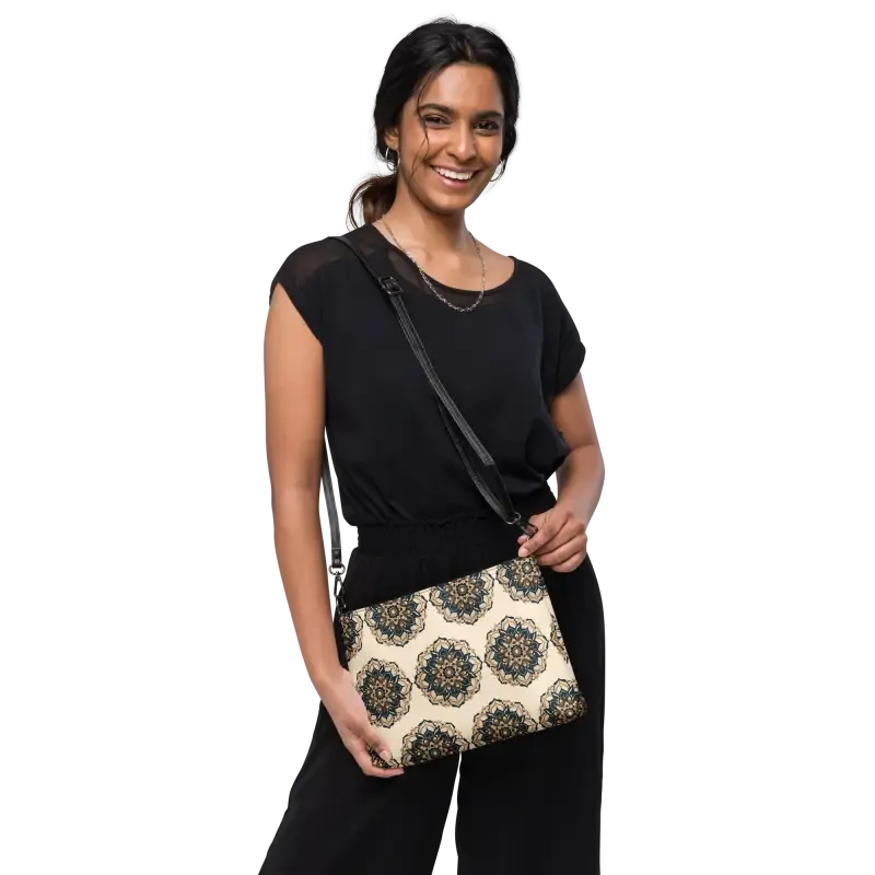 Elevate with Faux Leather Mandal Pattern Crossbody Bag