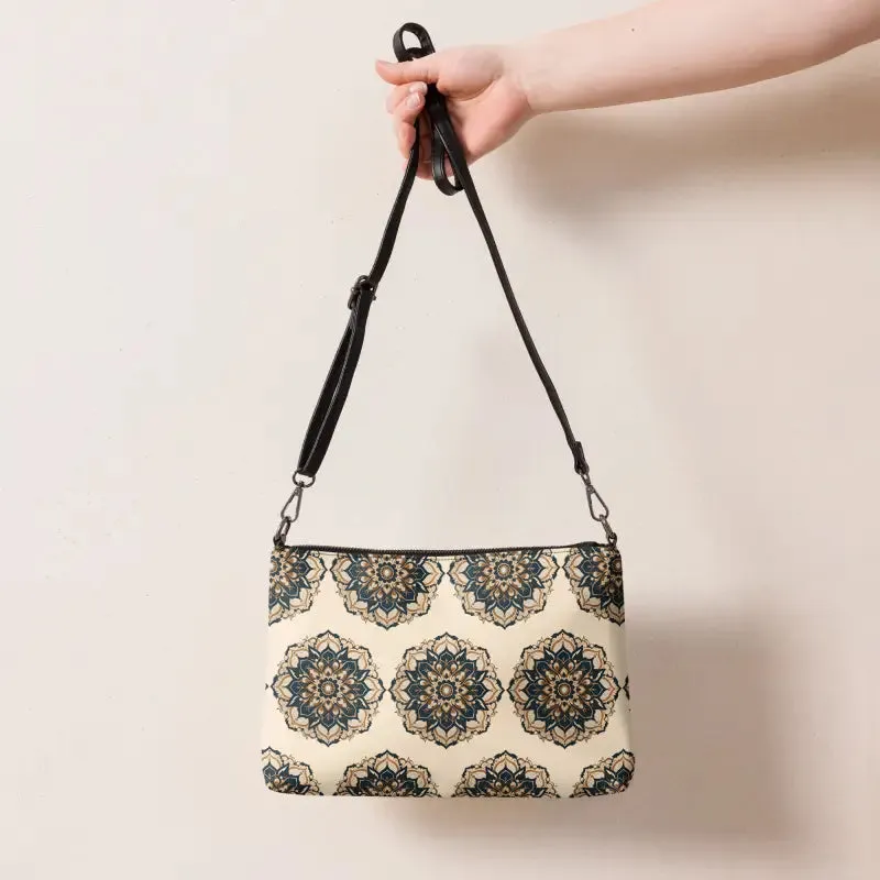 Elevate with Faux Leather Mandal Pattern Crossbody Bag