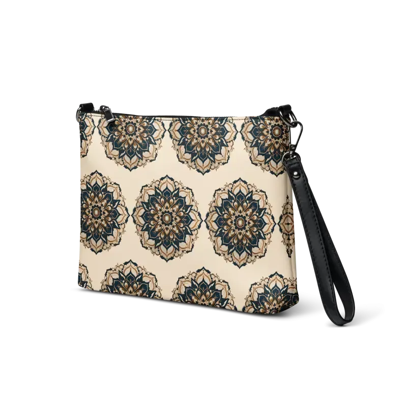 Elevate with Faux Leather Mandal Pattern Crossbody Bag
