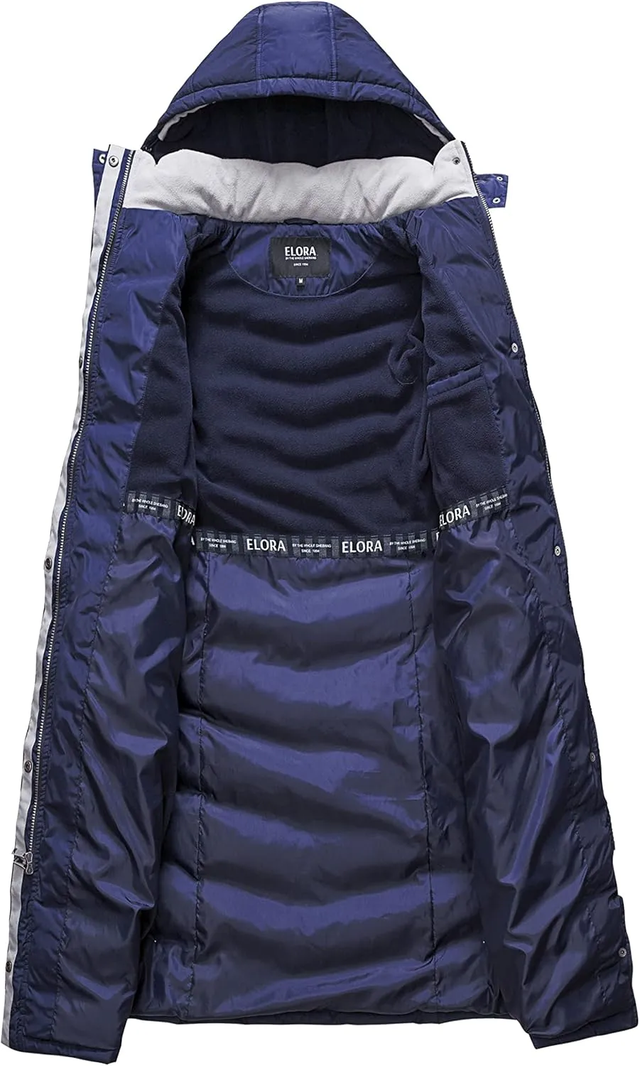 ELORA Women's Warm Winter Heavyweight Quilted 40' inch Long Fleece Trim Puffer Coat Parka Removal Hood