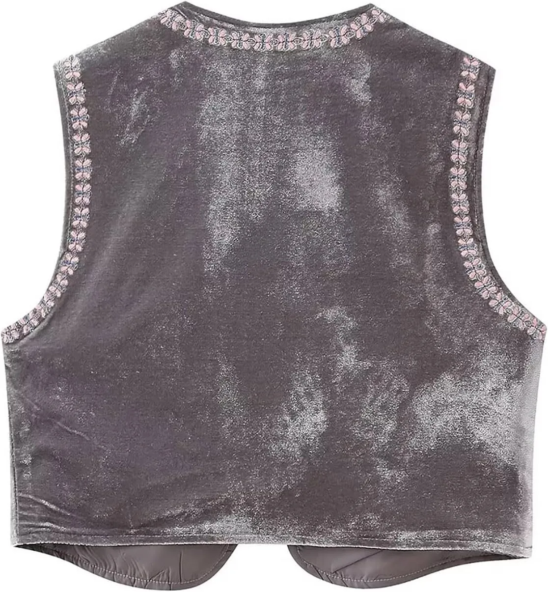 Embroidered Floral Velvet Vest for Women Vintage Sleeveless Open Front Crop Cardigan Boho Style Waistcoat Jackets