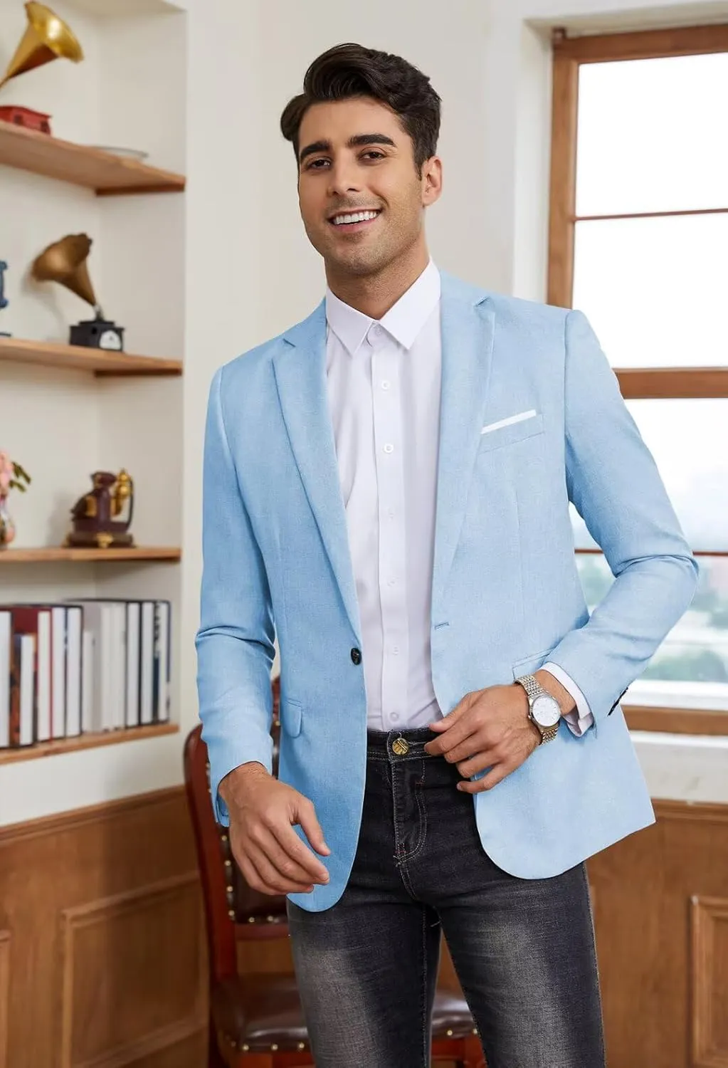 EMERAIDVLN Mens Western Blazer Slim Fit Western Suit Jacket Lightweight Casual Linen Texture One Button Sport Coat
