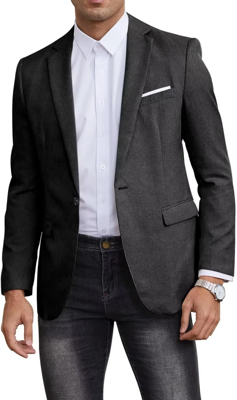 EMERAIDVLN Mens Western Blazer Slim Fit Western Suit Jacket Lightweight Casual Linen Texture One Button Sport Coat