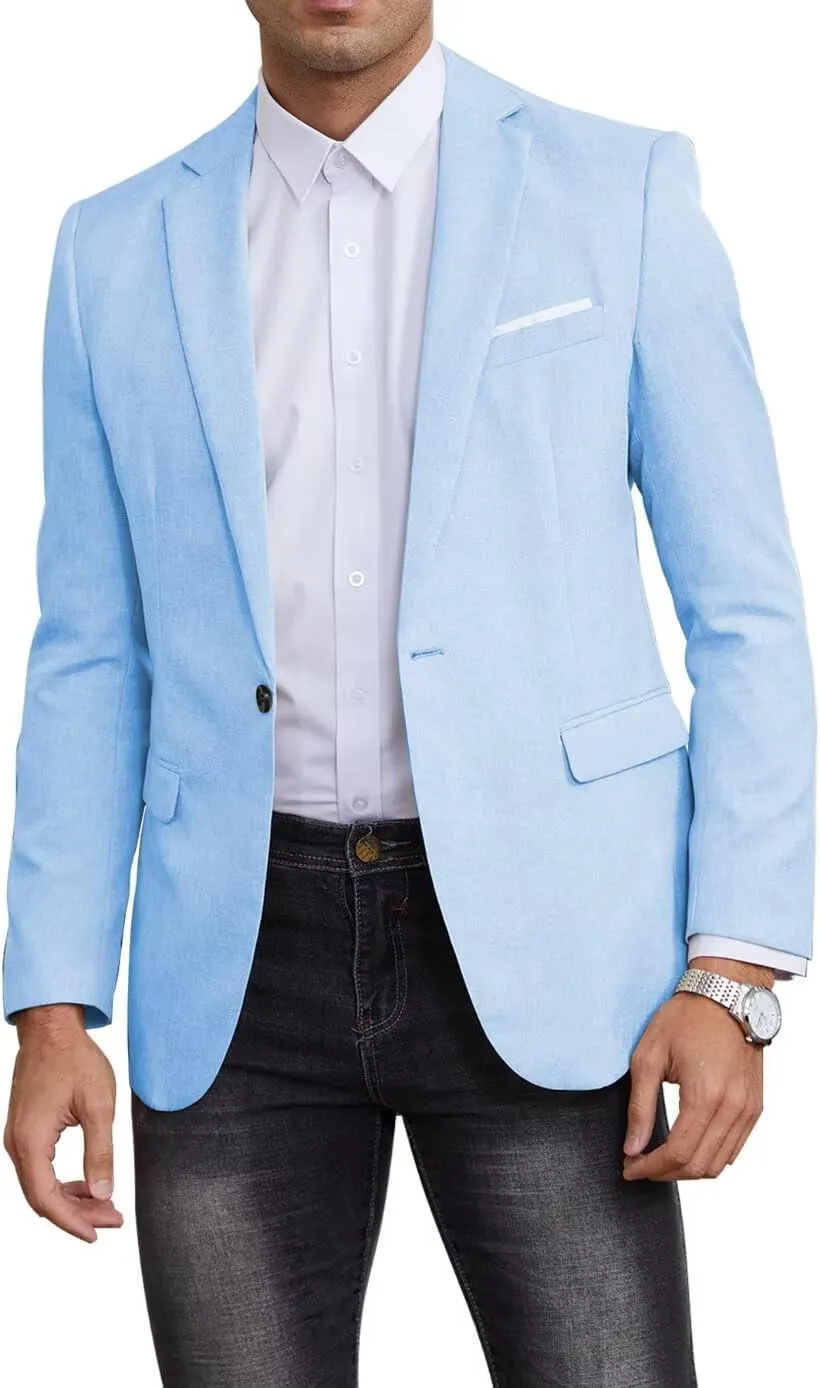 EMERAIDVLN Mens Western Blazer Slim Fit Western Suit Jacket Lightweight Casual Linen Texture One Button Sport Coat
