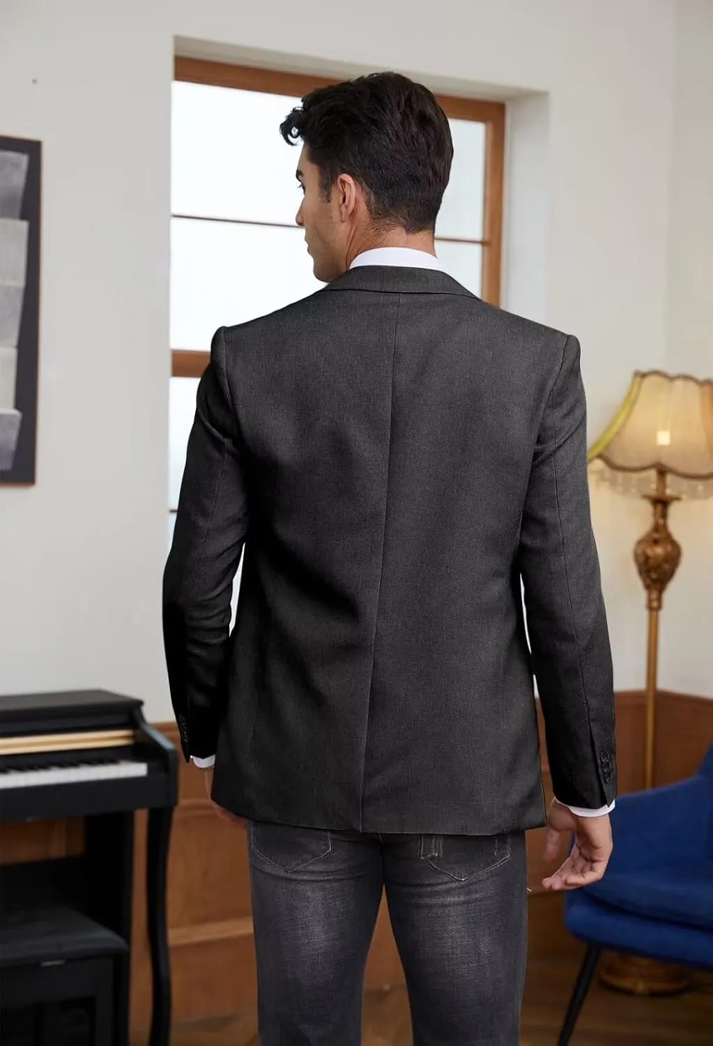 EMERAIDVLN Mens Western Blazer Slim Fit Western Suit Jacket Lightweight Casual Linen Texture One Button Sport Coat