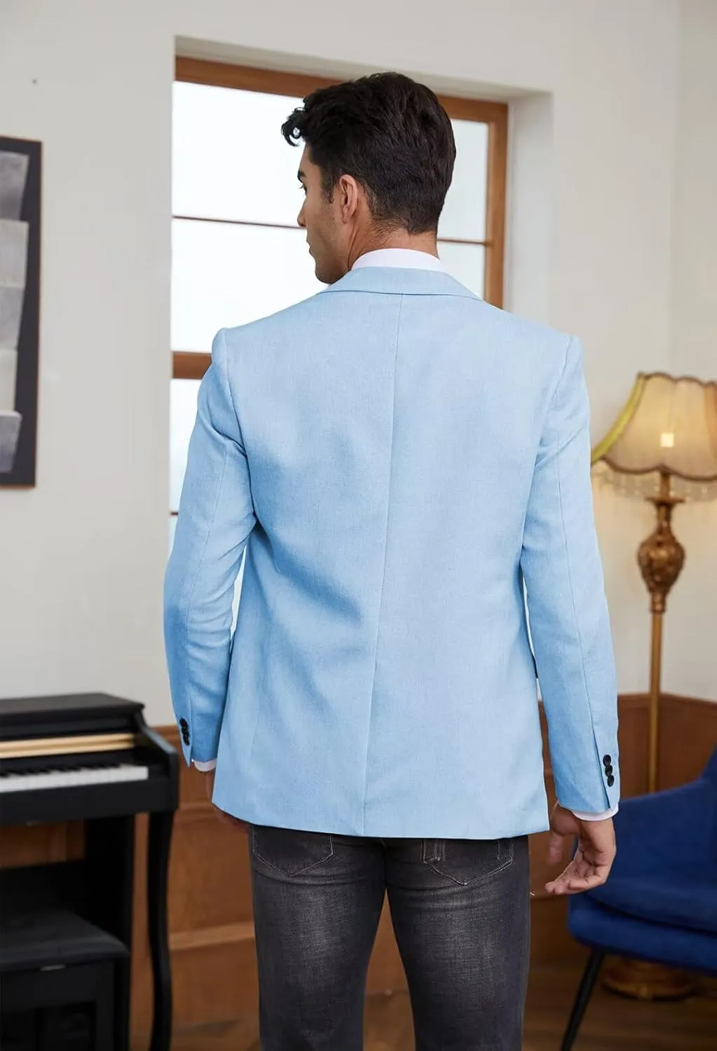 EMERAIDVLN Mens Western Blazer Slim Fit Western Suit Jacket Lightweight Casual Linen Texture One Button Sport Coat