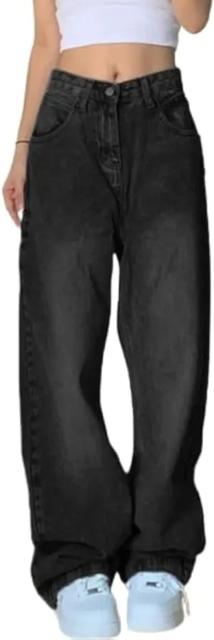 EMMIOL Wide Leg Jeans for Women - Low Waist Baggy Loose Boyfriends Denim Pants - Y2K 90S Style