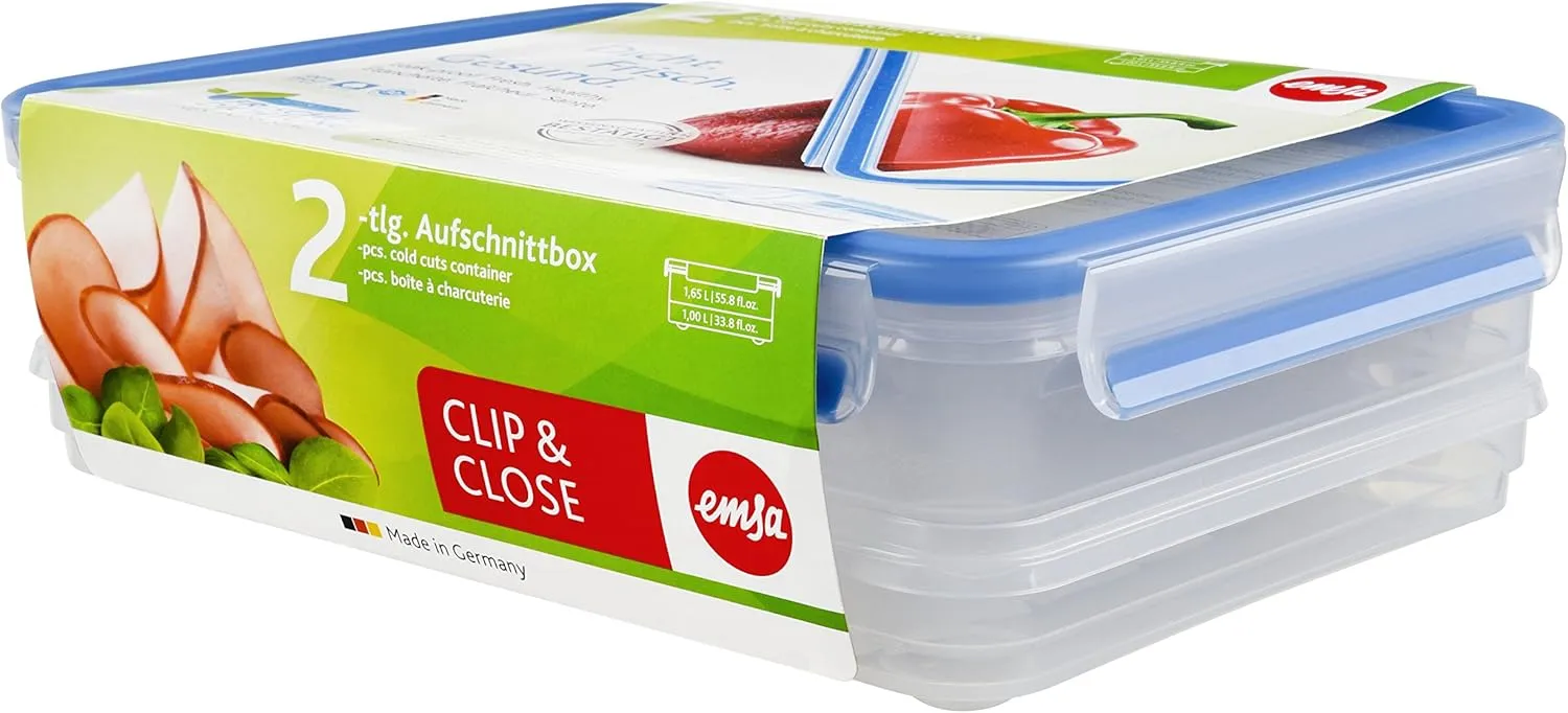 Emsa Food Container "Clip & Close" 33.81 lb oz/55.10 lb oz, Transparent/Blue