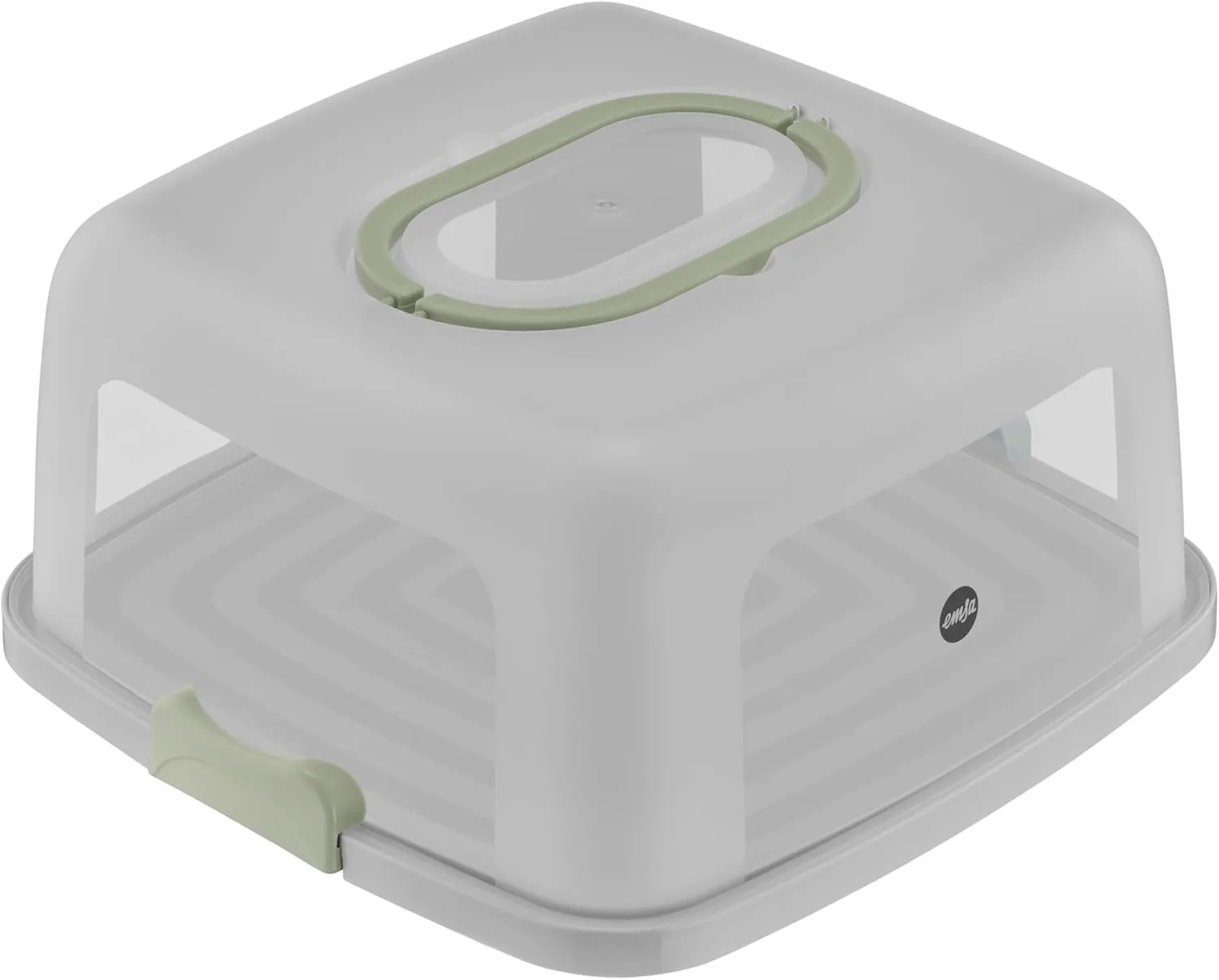 Emsa Prep&Bake K3267034 Rectangular Cake Storage Box, 37 x 33 cm, Carry Handle, Cutter, Transparent & Green