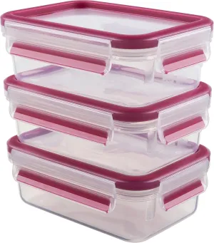 EMSA "Clip & Close 2.0" 3 Piece Food Storage Container, Raspberry Red