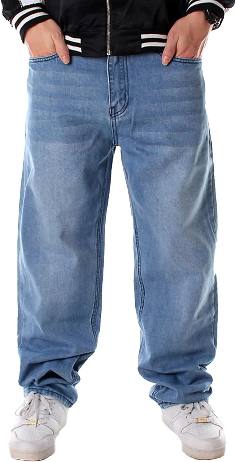 EnllerviiD Men's Baggy Hip Hop Denim Jeans Loose Fit Vintage Skateboard Skater Dance Pants