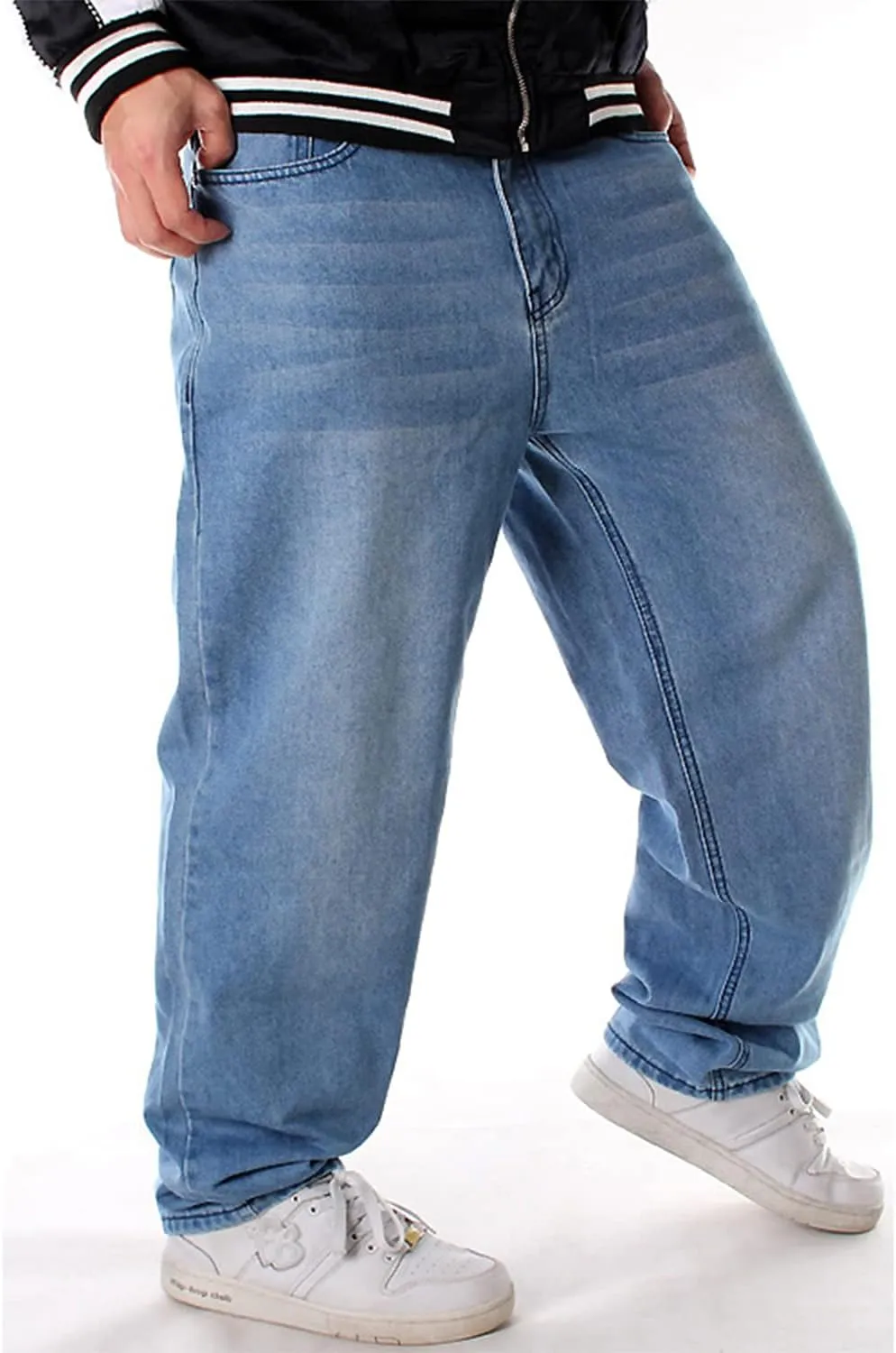 EnllerviiD Men's Baggy Hip Hop Denim Jeans Loose Fit Vintage Skateboard Skater Dance Pants