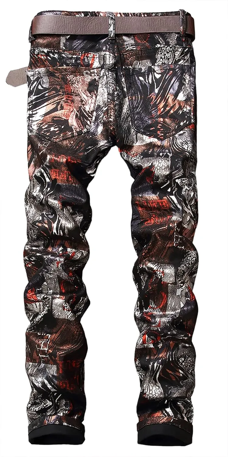 Enrica Men's Casual Printed Jeans Skinny Denim Pants