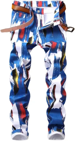 Enrica Men's Casual Printed Jeans Skinny Denim Pants