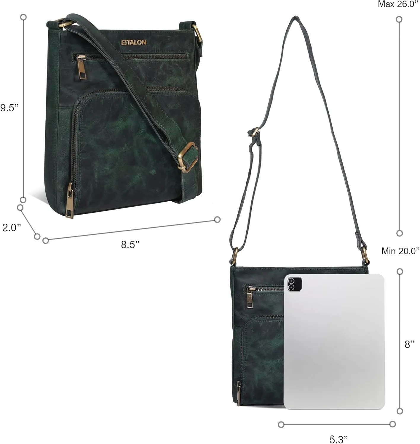 ESTALON Women's Real Leather Crossbody Purse With Adjustable Sling Strap - Medium Size Crossover Shoulder Hand Bag