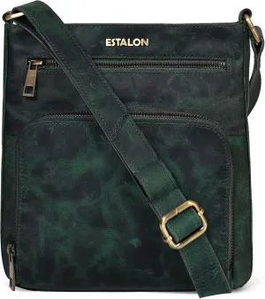 ESTALON Women's Real Leather Crossbody Purse With Adjustable Sling Strap - Medium Size Crossover Shoulder Hand Bag