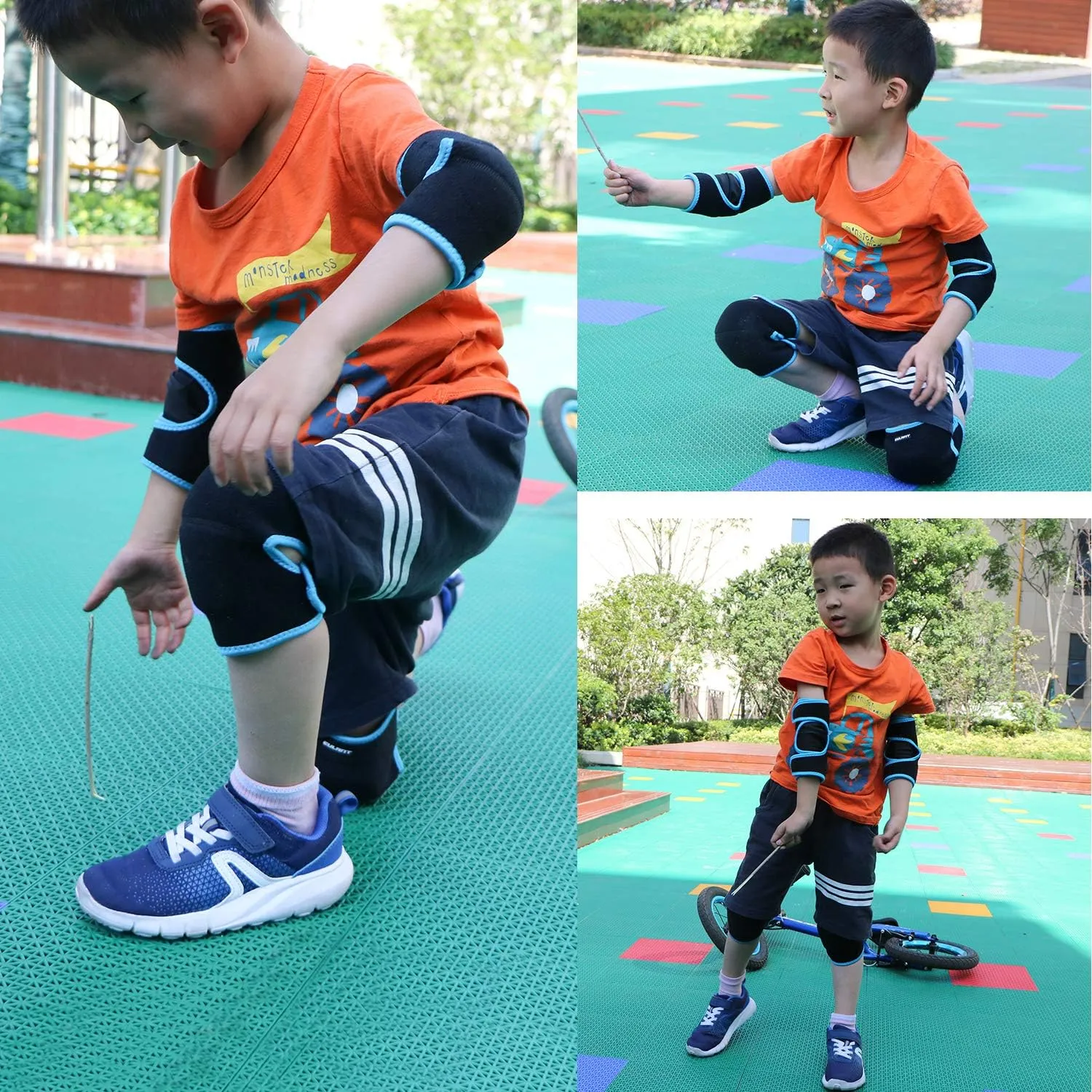 Eulant Adjustable Soft Elbow and Knee Pads for Kids, Child Protective Pad Sets for Bicycle, Roller Skating, Basketball, Football, Volleyball, Dancing, Kneeling