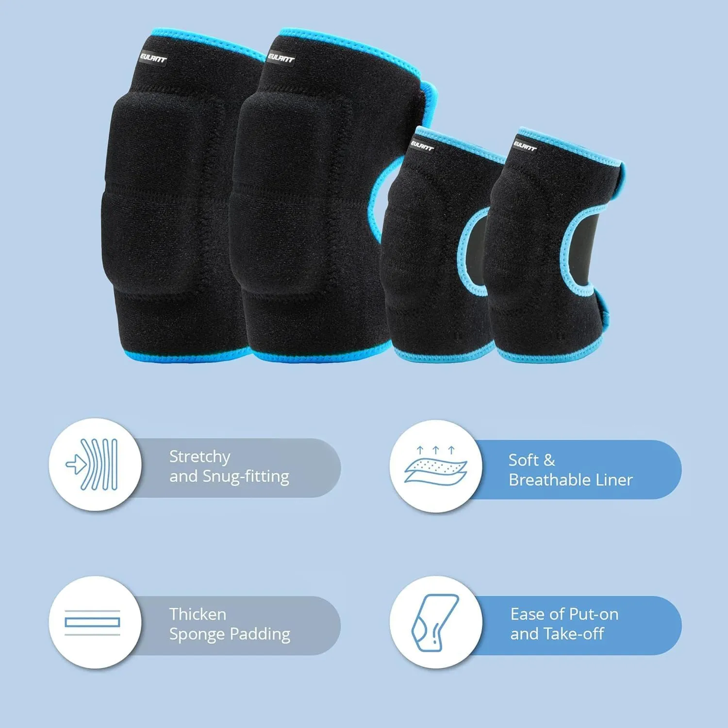 Eulant Adjustable Soft Elbow and Knee Pads for Kids, Child Protective Pad Sets for Bicycle, Roller Skating, Basketball, Football, Volleyball, Dancing, Kneeling