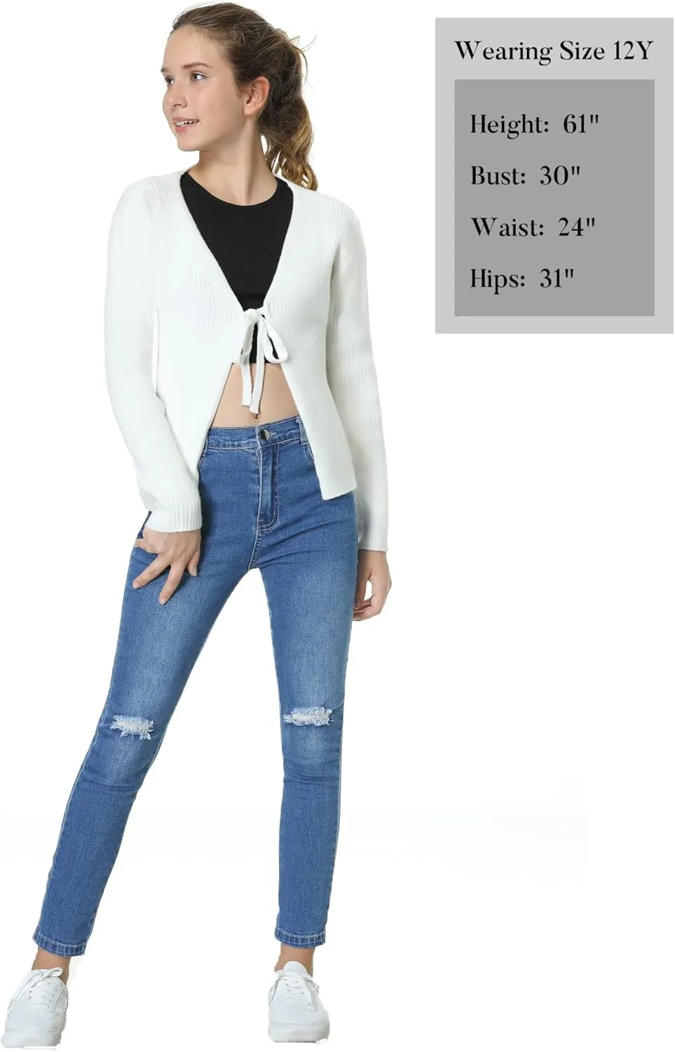 EXARUS Girls Jeans Pants Wide Leg/Flare/Skinny Denim Pant Ripped High Waist Elastic Band Casual with Pockets Kids 6-14Y