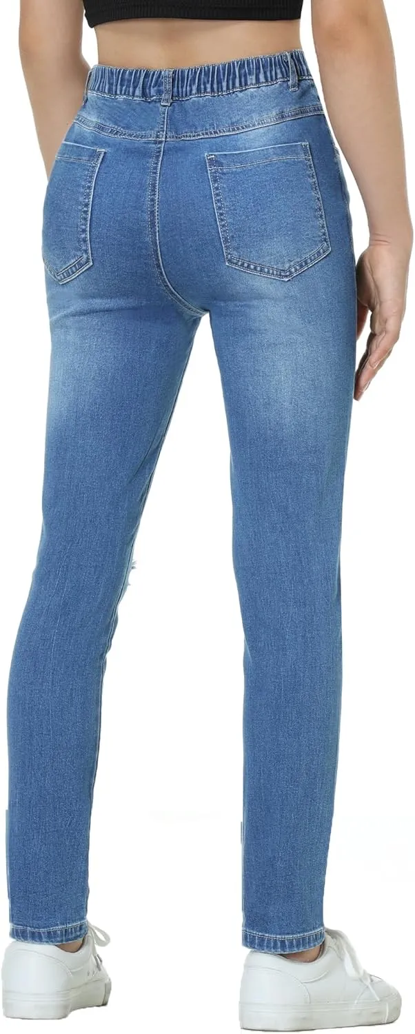 EXARUS Girls Jeans Pants Wide Leg/Flare/Skinny Denim Pant Ripped High Waist Elastic Band Casual with Pockets Kids 6-14Y