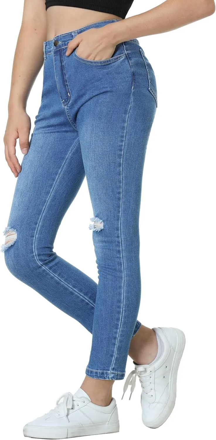 EXARUS Girls Jeans Pants Wide Leg/Flare/Skinny Denim Pant Ripped High Waist Elastic Band Casual with Pockets Kids 6-14Y