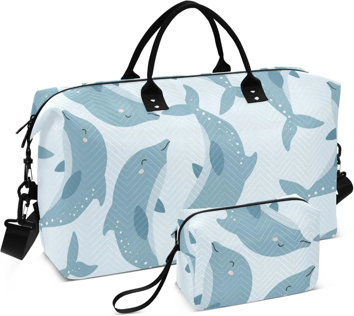 Exnundod Cute Dolphin Ocean Women Weekender Bags under Sea Life Gym Bags Carry On Overnight Duffle Large Duffle Tote Hospital Bag for Business Trip Yoga