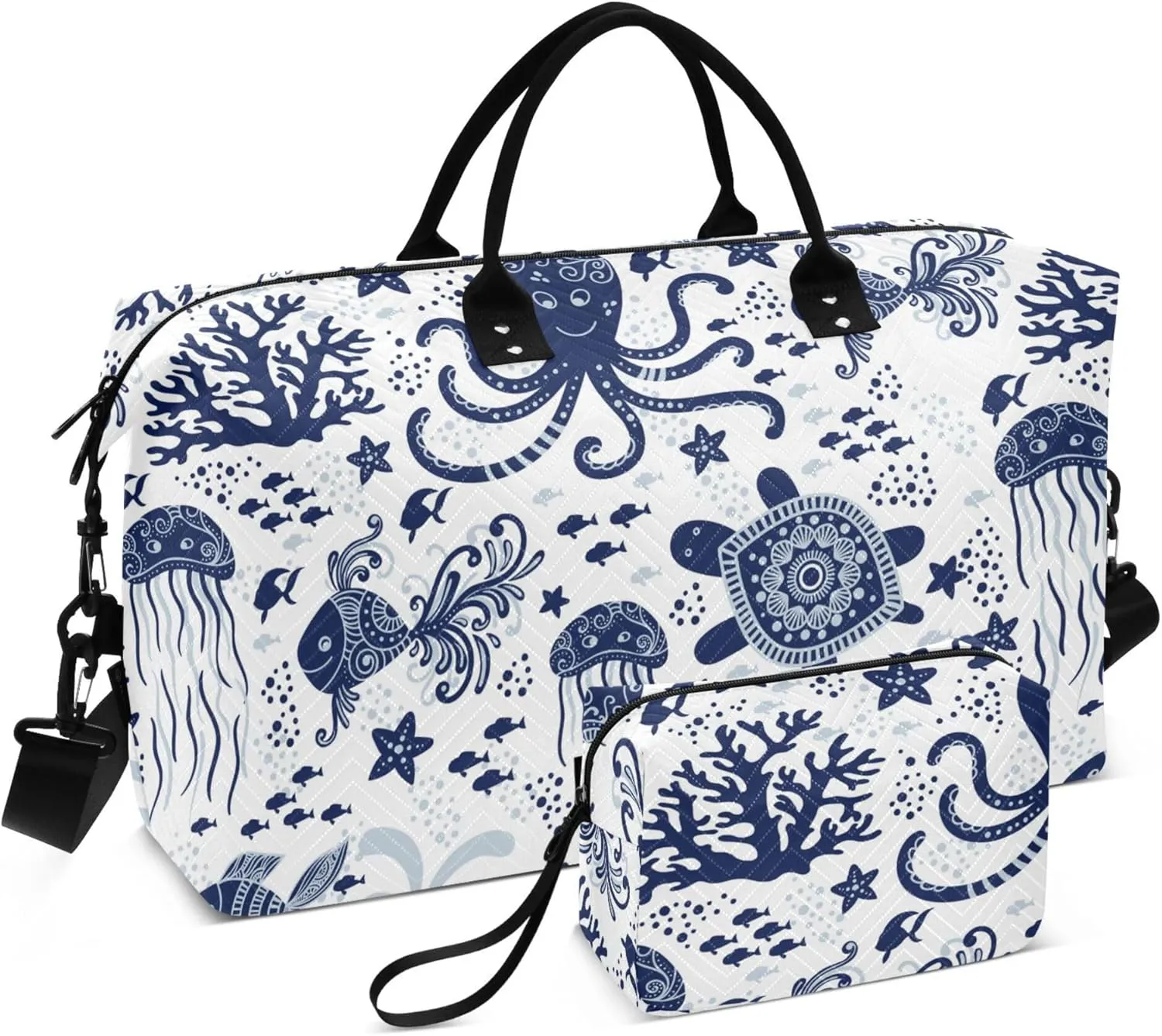 Exnundod Cute Jellyfish Octopus Women Weekender Bags Sea Animals Gym Bags Carry On Overnight Duffle Large Duffle Tote Hospital Bag for Business Trip Yoga