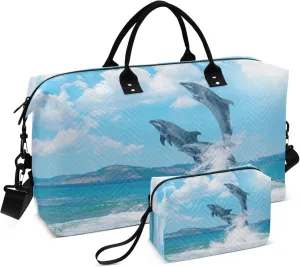 Exnundod Dolphin Summer Jump Travel Duffel Bags for Women Ocean Ocean Animal Sports Gym Bag Weekender Carry On Tote Overnight Luggage Duffle Bags
