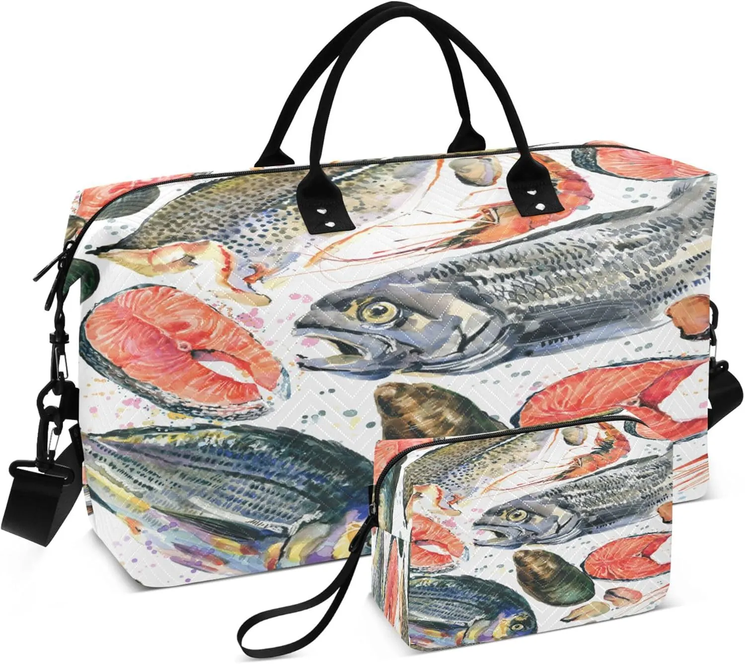 Exnundod Sea Fish Travel Duffel Bags for Women Watercolor Sports Gym Bag Weekender Carry On Tote Overnight Luggage Duffle Bags