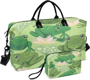 Exnundod Travel Duffel Bags Cute Frogs Water Leaves Plants Sports Gym Bag Weekender Carry On Tote Overnight Luggage Bags for Women and Men