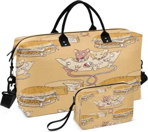 Exnundod Travel Duffel Bags Happy Mice Cheese Hamburger Sports Gym Bag Weekender Carry On Tote Overnight Luggage Bags for Women and Men